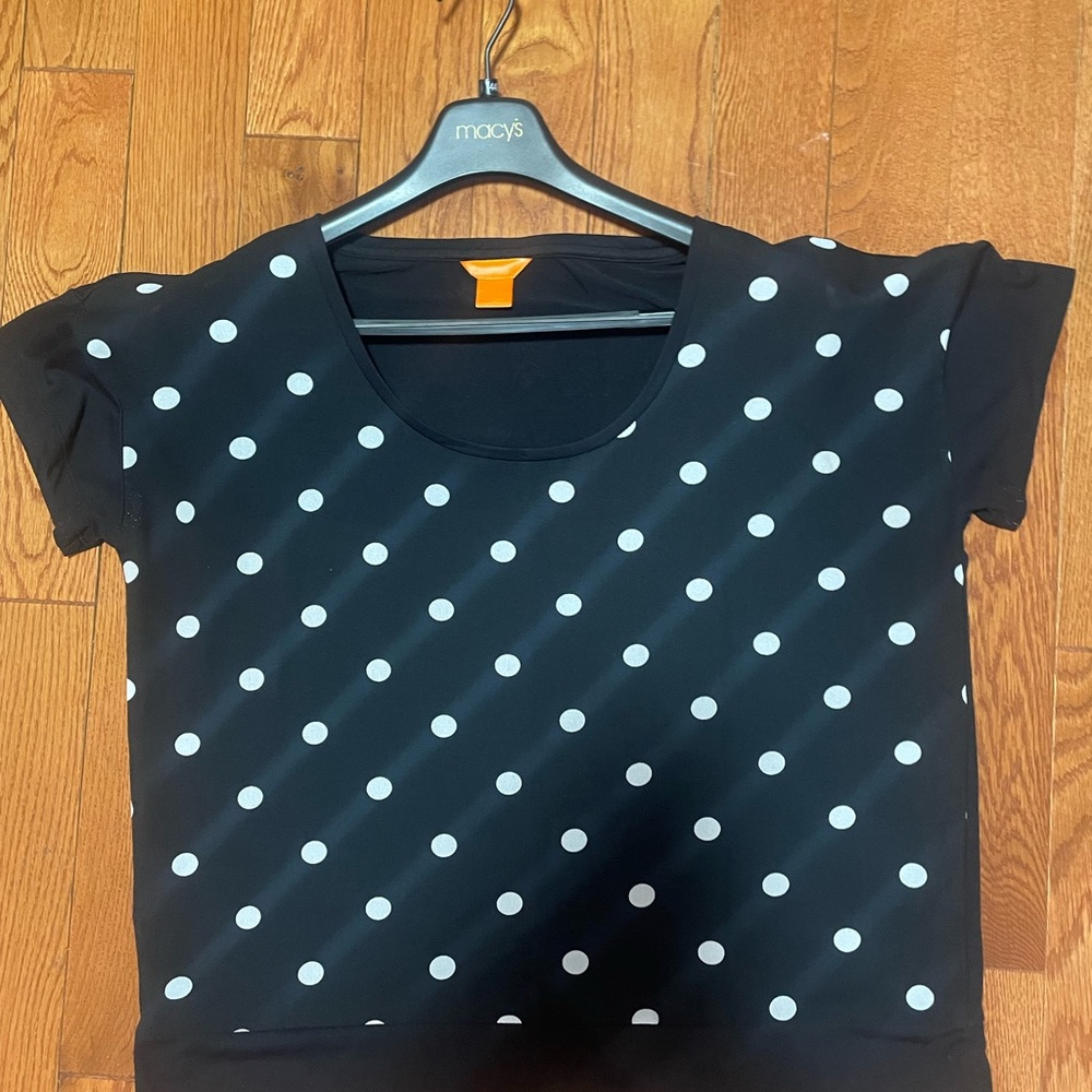 Macy's Black Short Sleeve Polka Dot Top